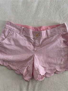 Lilly Pulitzer Pink‎ Seersucker Scallop-Hem High-Waist Shorts